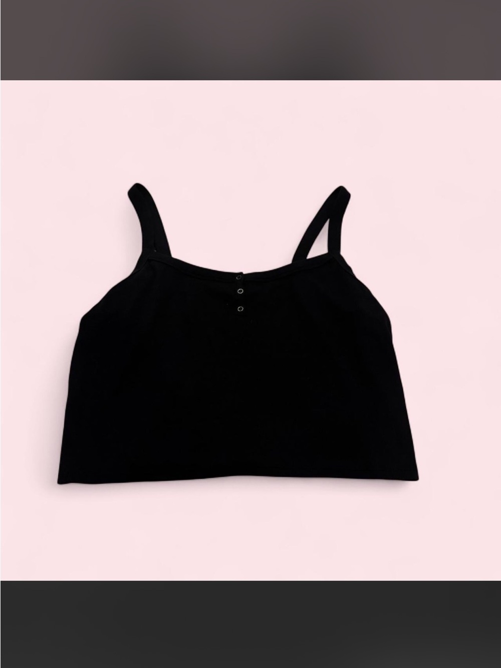 Women’s Black Cropped Tank Top with Snap Detail